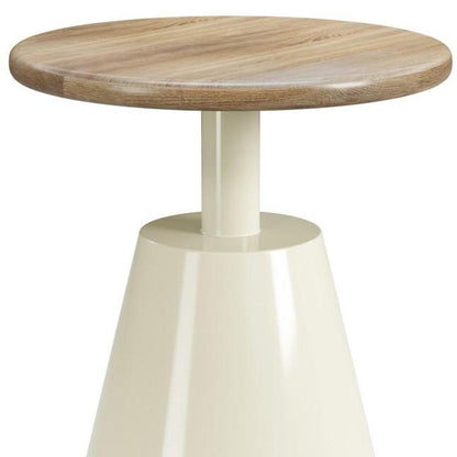 22" Natural and Ivory Wood and Steel Round Pedestal End Table HomeRoots