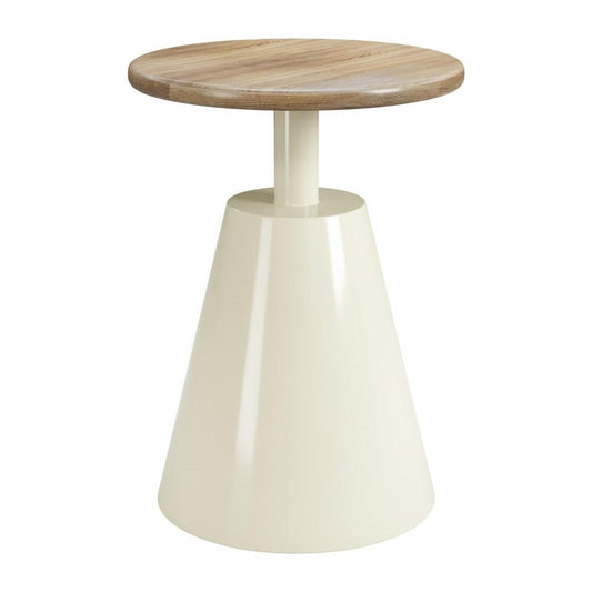 22" Natural and Ivory Wood and Steel Round Pedestal End Table