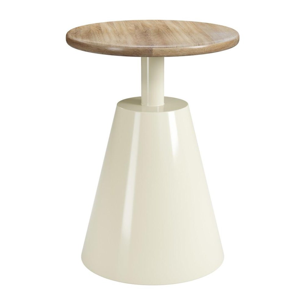 22" Natural and Ivory Wood and Steel Round Pedestal End Table — view 3