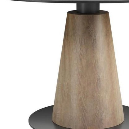 48" Black Sintered Stone Wood And Steel Pedestal Base Round Top Dining Table HomeRoots