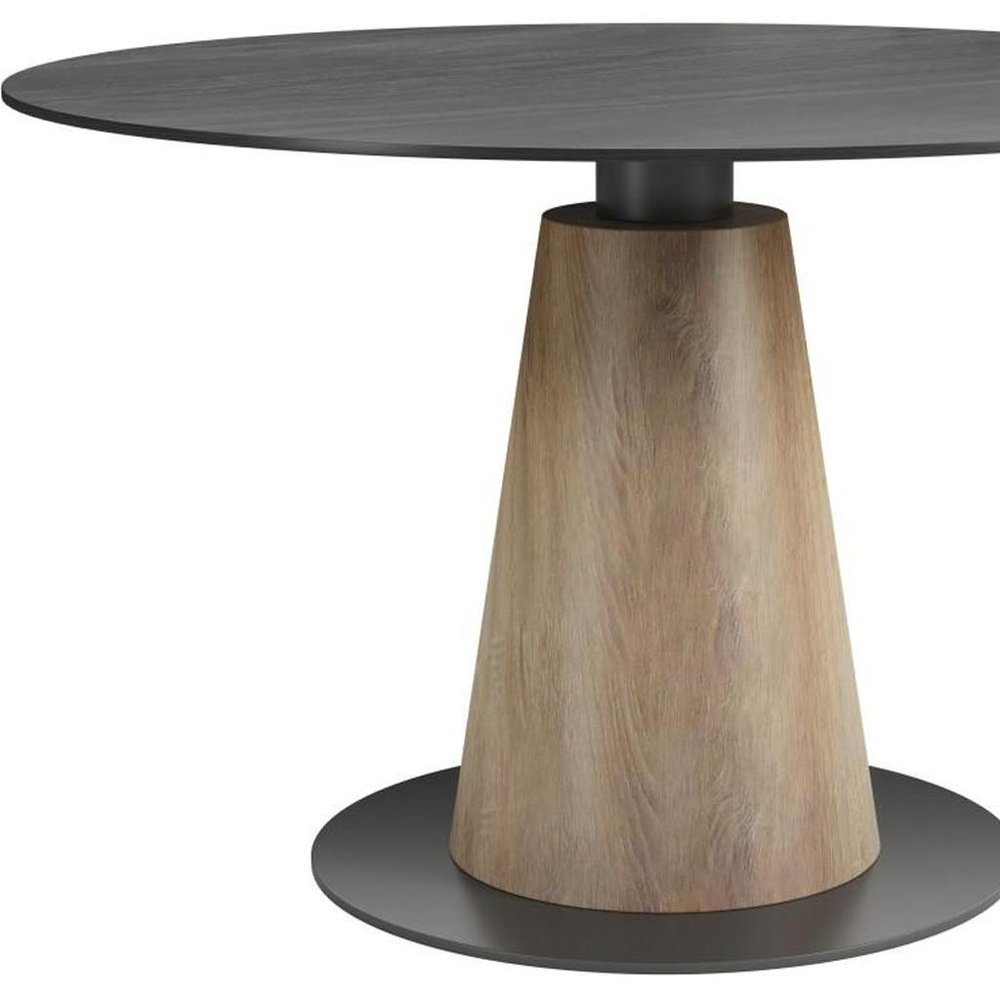 48" Black Sintered Stone Wood And Steel Pedestal Base Round Top Dining Table HomeRoots