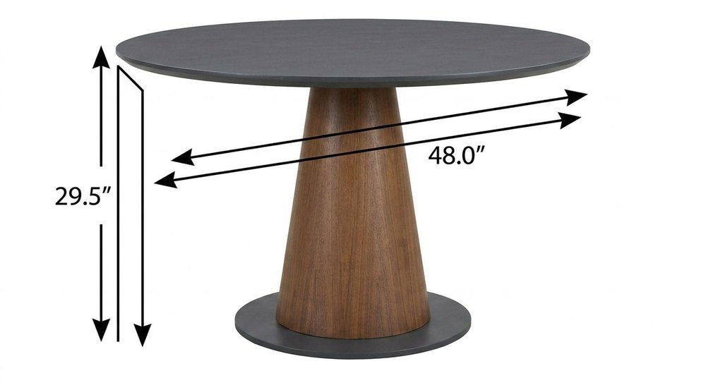 48" Black Sintered Stone Wood And Steel Pedestal Base Round Top Dining Table — view 8