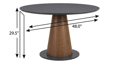 48" Black Sintered Stone Wood And Steel Pedestal Base Round Top Dining Table