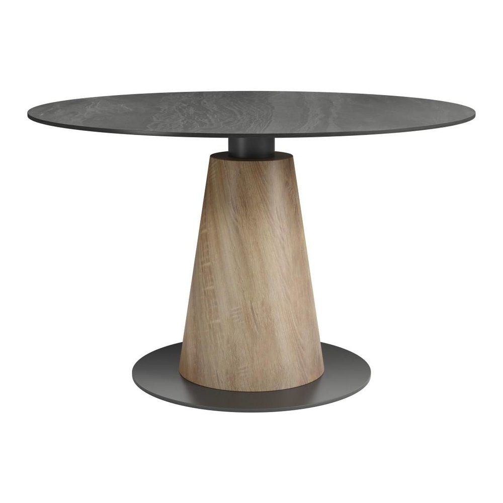 48" Black Sintered Stone Wood And Steel Pedestal Base Round Top Dining Table — view 2