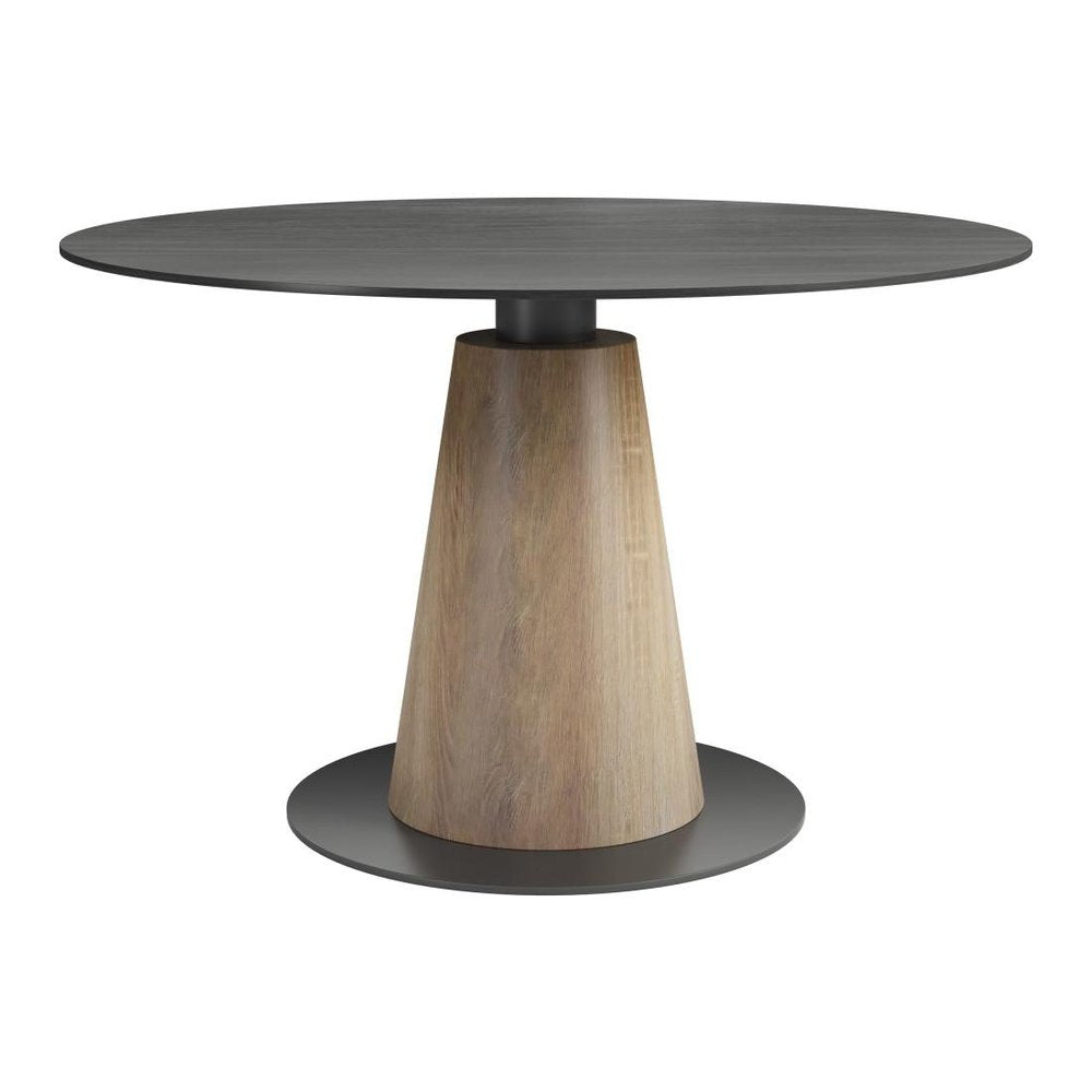 48" Black Sintered Stone Wood And Steel Pedestal Base Round Top Dining Table HomeRoots