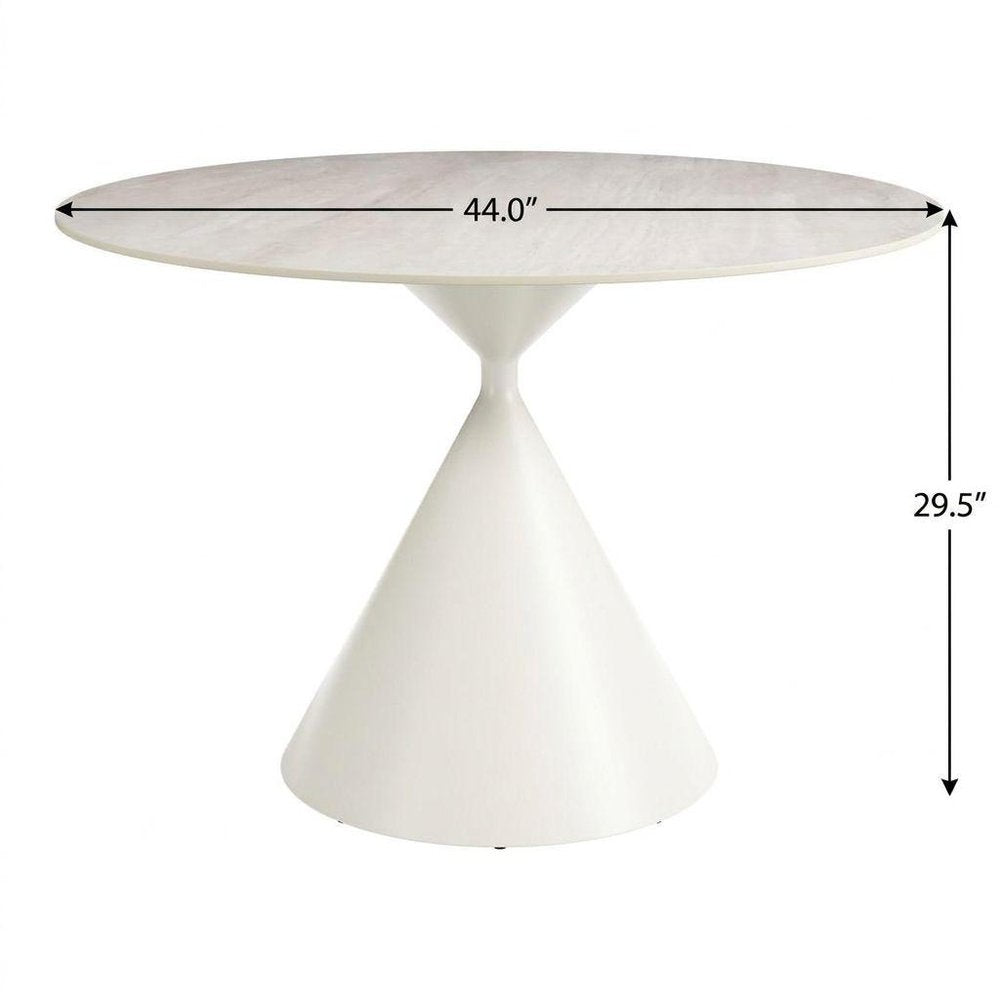44" Beige And White Sintered Stone And Steel Pedestal Base Round Top Dining Table — view 9