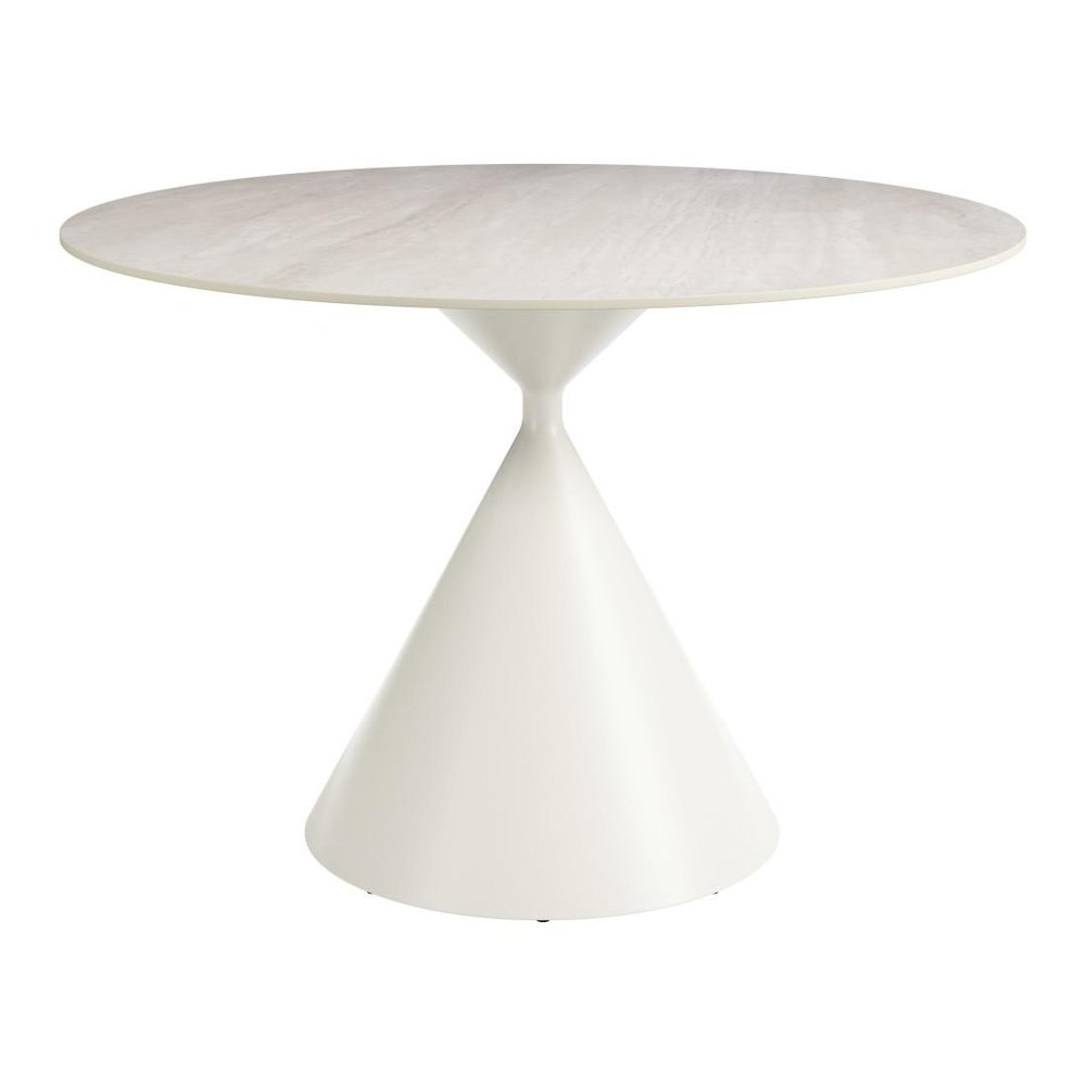 44" Beige And White Sintered Stone And Steel Pedestal Base Round Top Dining Table HomeRoots