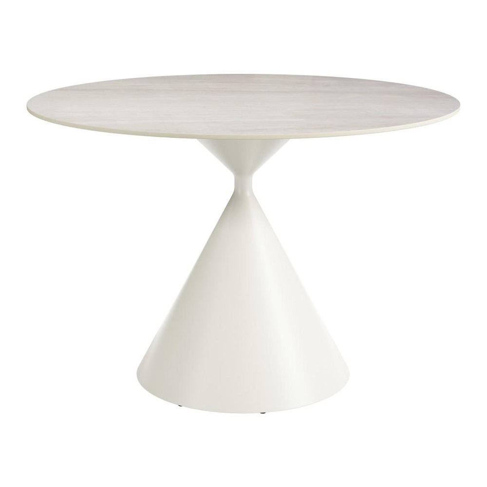 44" Beige And White Sintered Stone And Steel Pedestal Base Round Top Dining Table HomeRoots