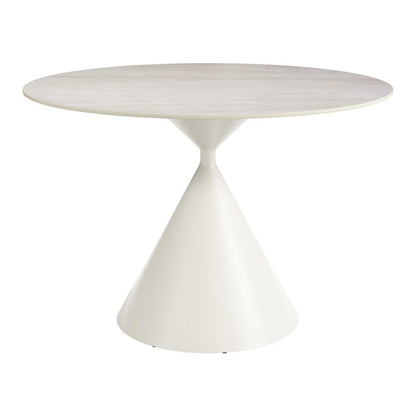 44" Beige And White Sintered Stone And Steel Pedestal Base Round Top Dining Table HomeRoots