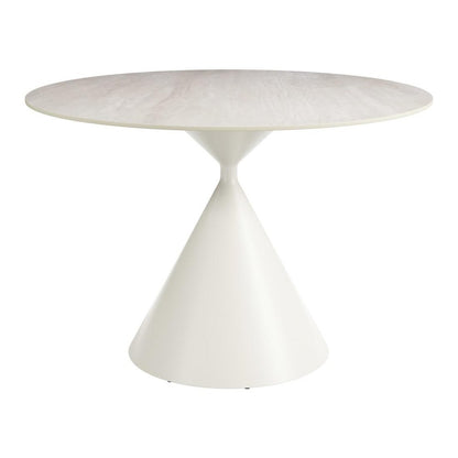 44" Beige And White Sintered Stone And Steel Pedestal Base Round Top Dining Table HomeRoots