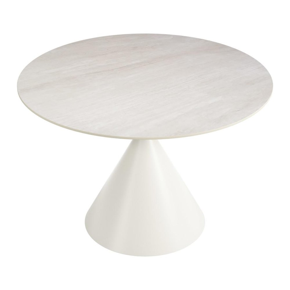 44" Beige And White Sintered Stone And Steel Pedestal Base Round Top Dining Table — view 5