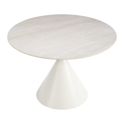 44" Beige And White Sintered Stone And Steel Pedestal Base Round Top Dining Table HomeRoots