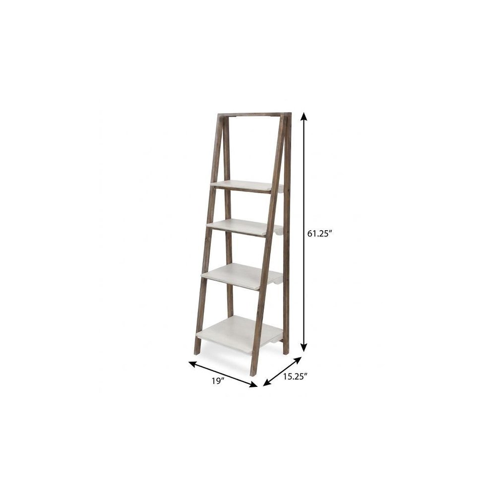 61" Brown And White Distressed Wood Four Tier Tier Ladder Bookcase — view 13
