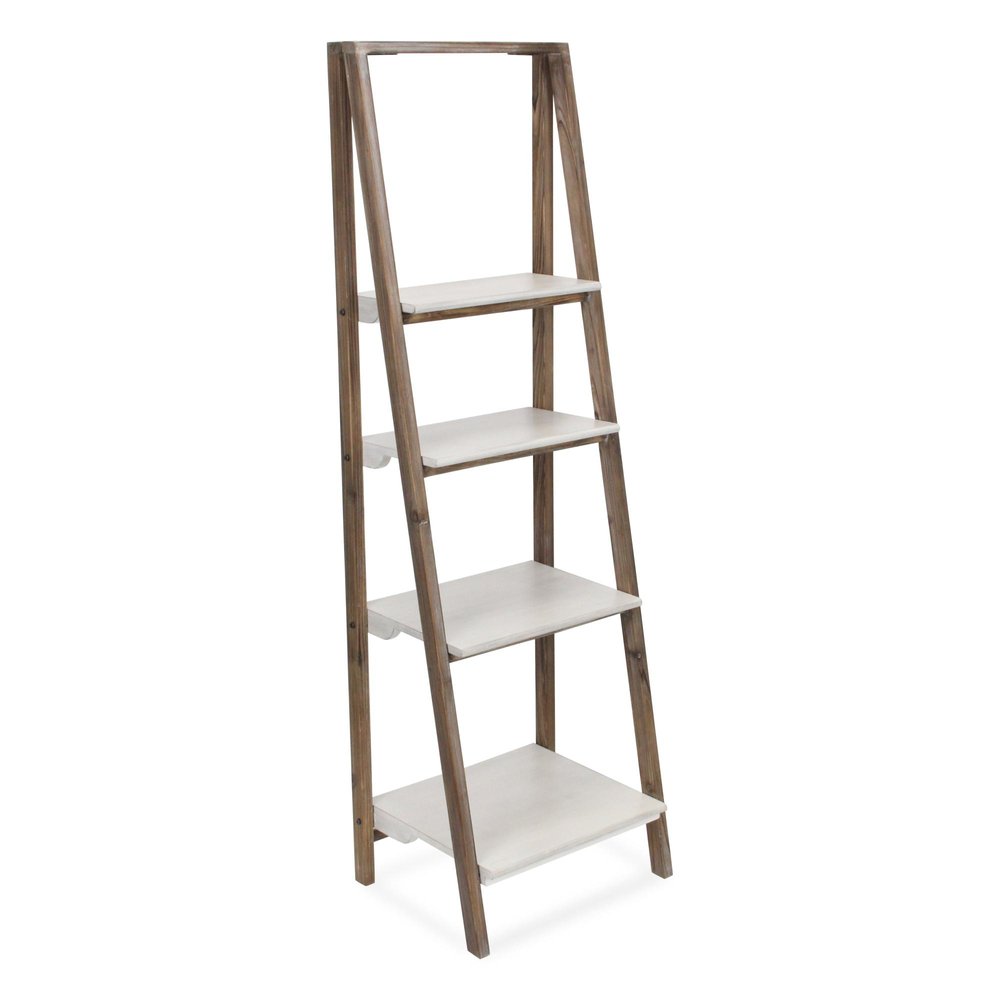 61" Brown And White Distressed Wood Four Tier Tier Ladder Bookcase HomeRoots