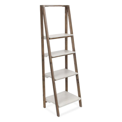 61" Brown And White Distressed Wood Four Tier Tier Ladder Bookcase HomeRoots