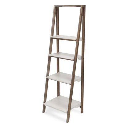 61" Brown And White Distressed Wood Four Tier Tier Ladder Bookcase