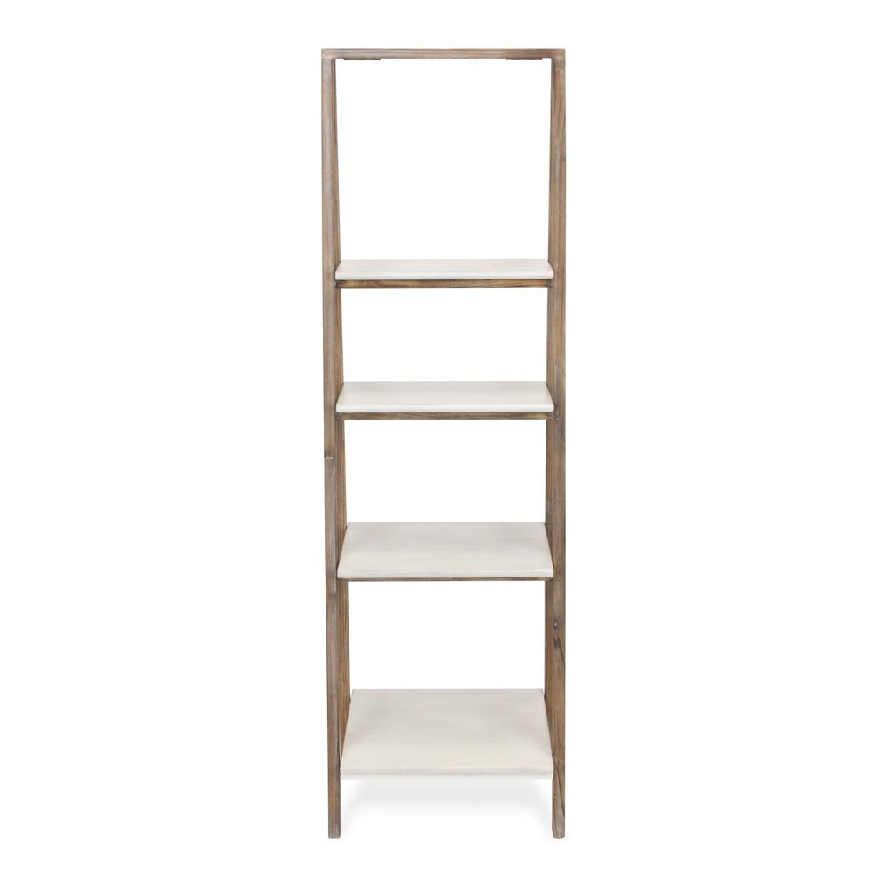 61" Brown And White Distressed Wood Four Tier Tier Ladder Bookcase — view 7