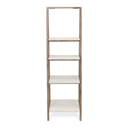 61" Brown And White Distressed Wood Four Tier Tier Ladder Bookcase HomeRoots