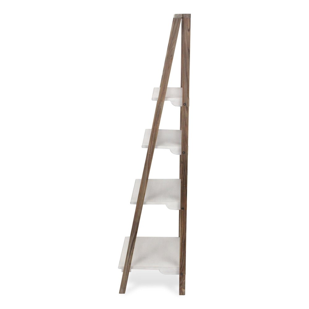 61" Brown And White Distressed Wood Four Tier Tier Ladder Bookcase HomeRoots