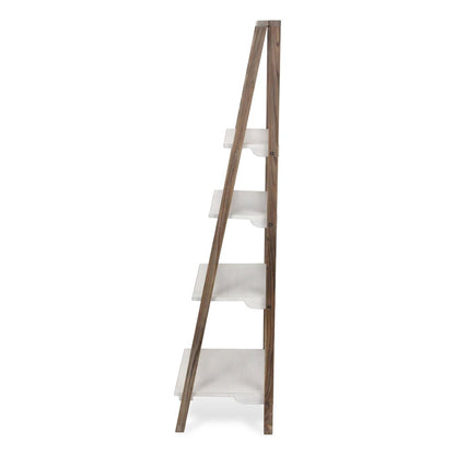 61" Brown And White Distressed Wood Four Tier Tier Ladder Bookcase HomeRoots