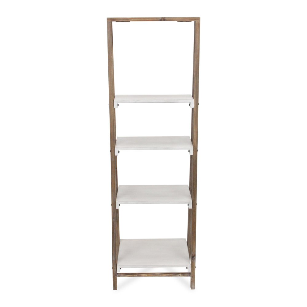 61" Brown And White Distressed Wood Four Tier Tier Ladder Bookcase — view 5