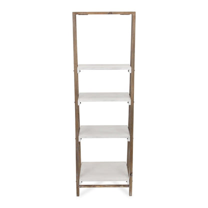 61" Brown And White Distressed Wood Four Tier Tier Ladder Bookcase HomeRoots
