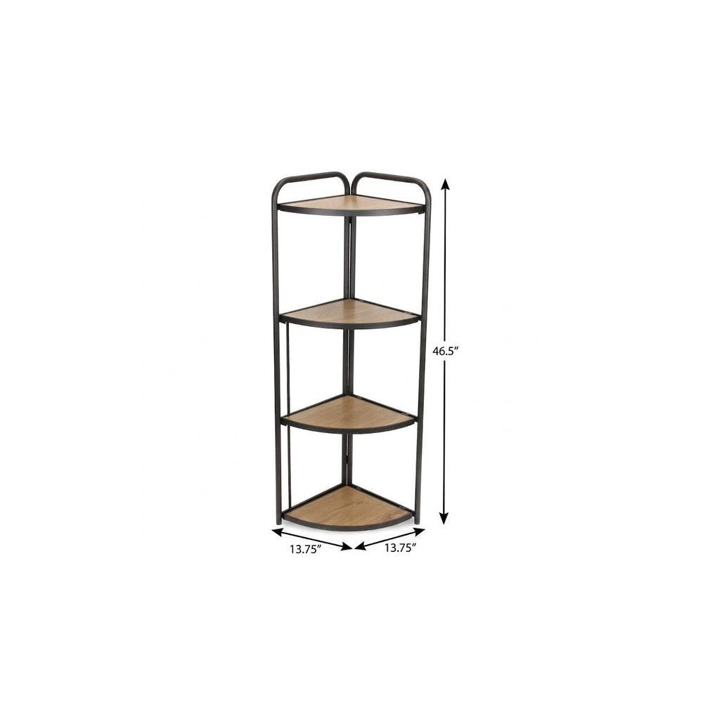 47" Brown Distressed Metal And Wood Four Tier Corner Bookcase HomeRoots