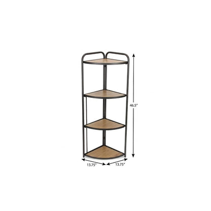 47" Brown Distressed Metal And Wood Four Tier Corner Bookcase HomeRoots