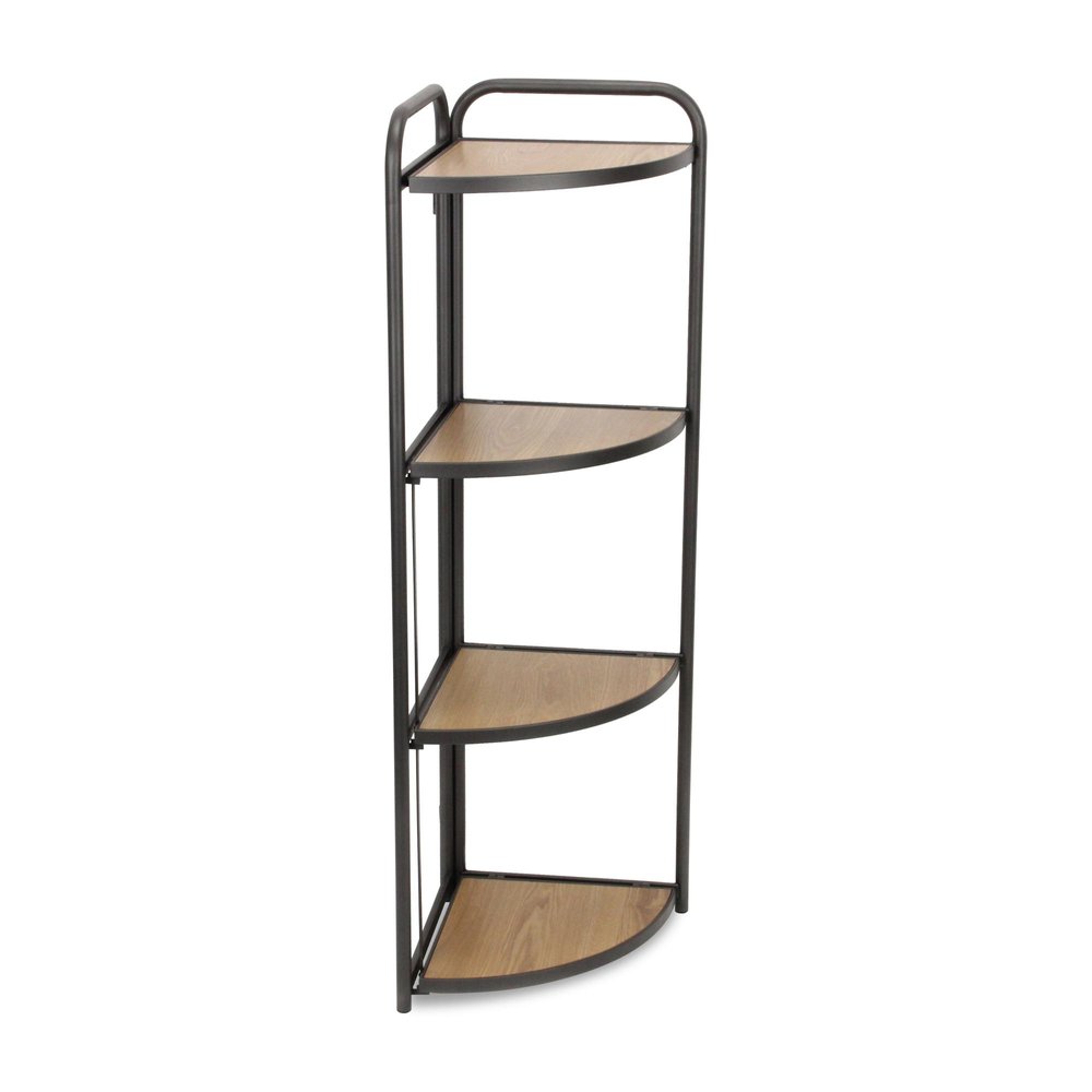 47" Brown Distressed Metal And Wood Four Tier Corner Bookcase HomeRoots