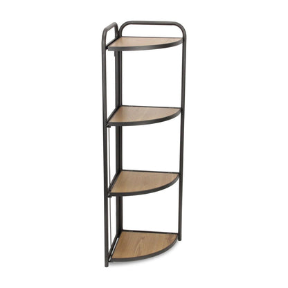 47" Brown Distressed Metal And Wood Four Tier Corner Bookcase HomeRoots