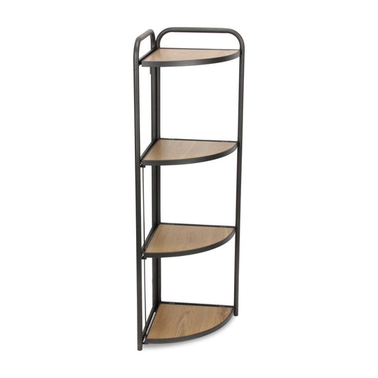 47" Brown Distressed Metal And Wood Four Tier Corner Bookcase