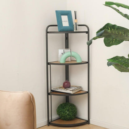 47" Brown Distressed Metal And Wood Four Tier Corner Bookcase HomeRoots