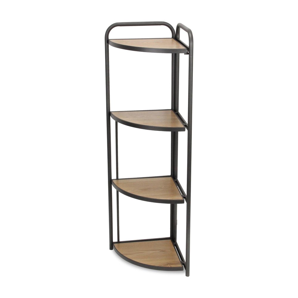 47" Brown Distressed Metal And Wood Four Tier Corner Bookcase HomeRoots