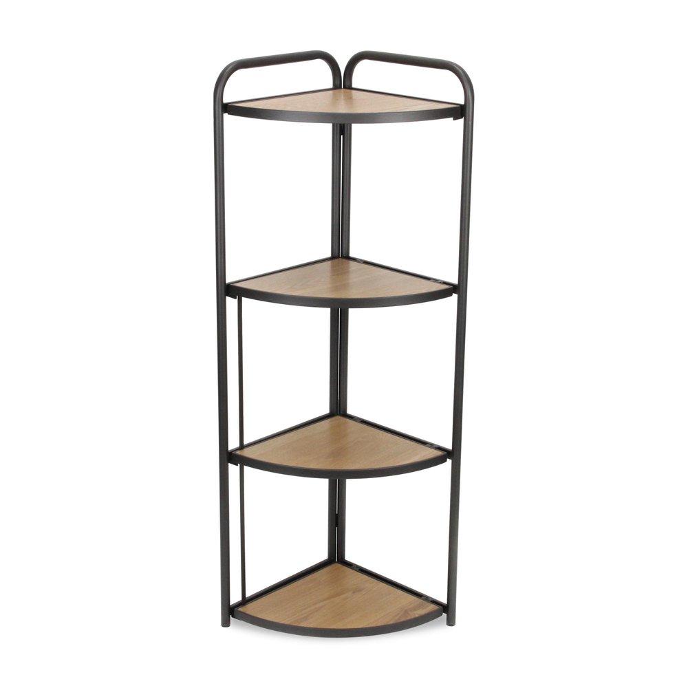 47" Brown Distressed Metal And Wood Four Tier Corner Bookcase HomeRoots