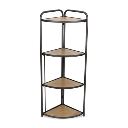 47" Brown Distressed Metal And Wood Four Tier Corner Bookcase HomeRoots