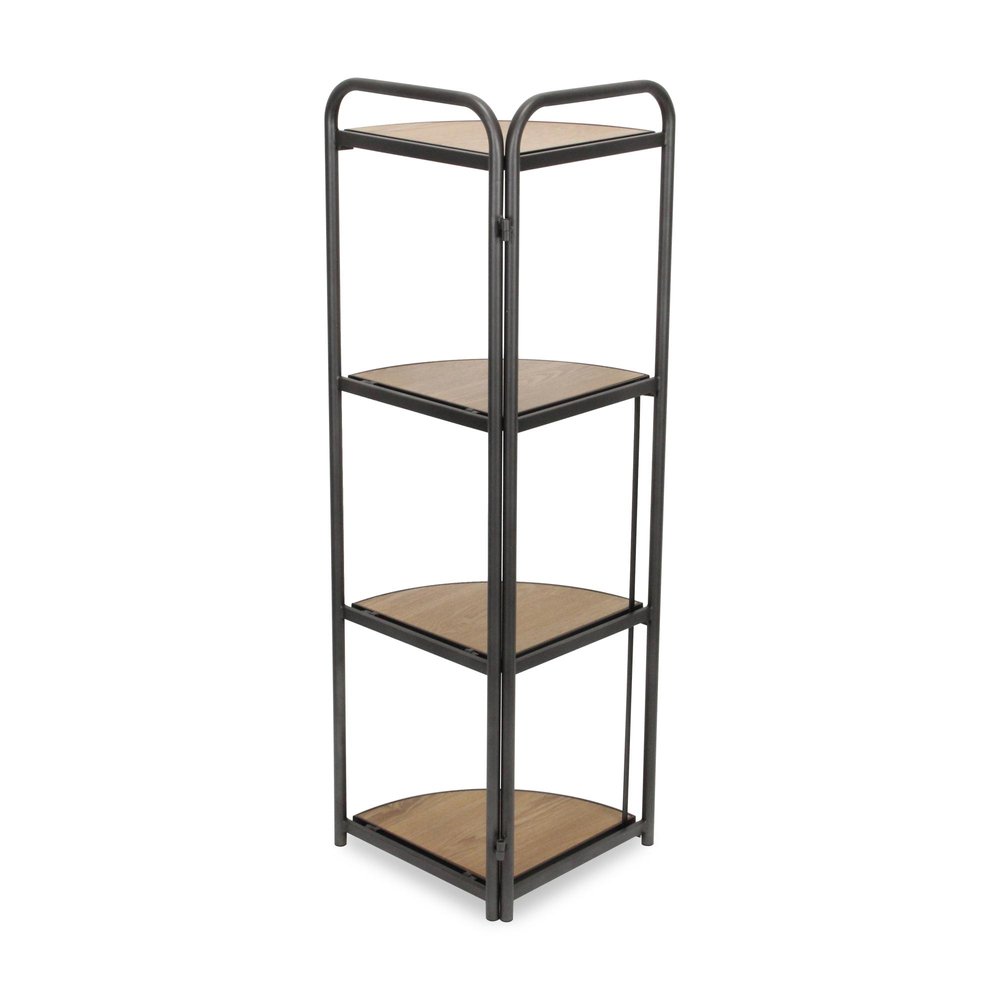 47" Brown Distressed Metal And Wood Four Tier Corner Bookcase — view 6