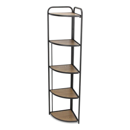 62" Black And Brown Metal and Wood Five Tier Corner Bookcase HomeRoots