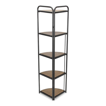 62" Black And Brown Metal and Wood Five Tier Corner Bookcase HomeRoots