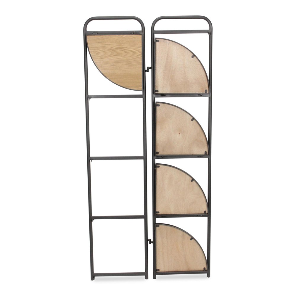 62" Black And Brown Metal and Wood Five Tier Corner Bookcase — view 7