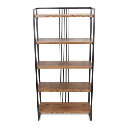 60" Brown Distressed Metal And Wood Five Tier Etagere Bookcase HomeRoots