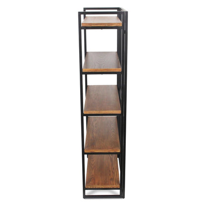 60" Brown Distressed Metal And Wood Five Tier Etagere Bookcase HomeRoots