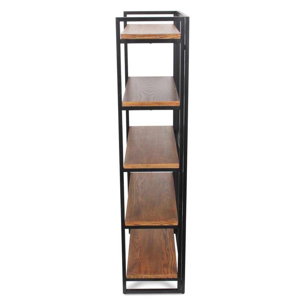 60" Brown Distressed Steel And Wood Five Tier Etagere Bookcase