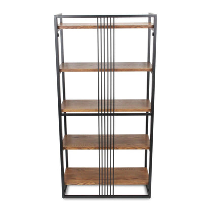 60" Brown Distressed Metal And Wood Five Tier Etagere Bookcase HomeRoots