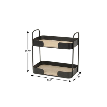 14" Brown Distressed Metal And Wood Two Tier Etagere Bookcase HomeRoots