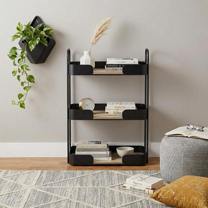 14" Brown Distressed Metal And Wood Two Tier Etagere Bookcase HomeRoots