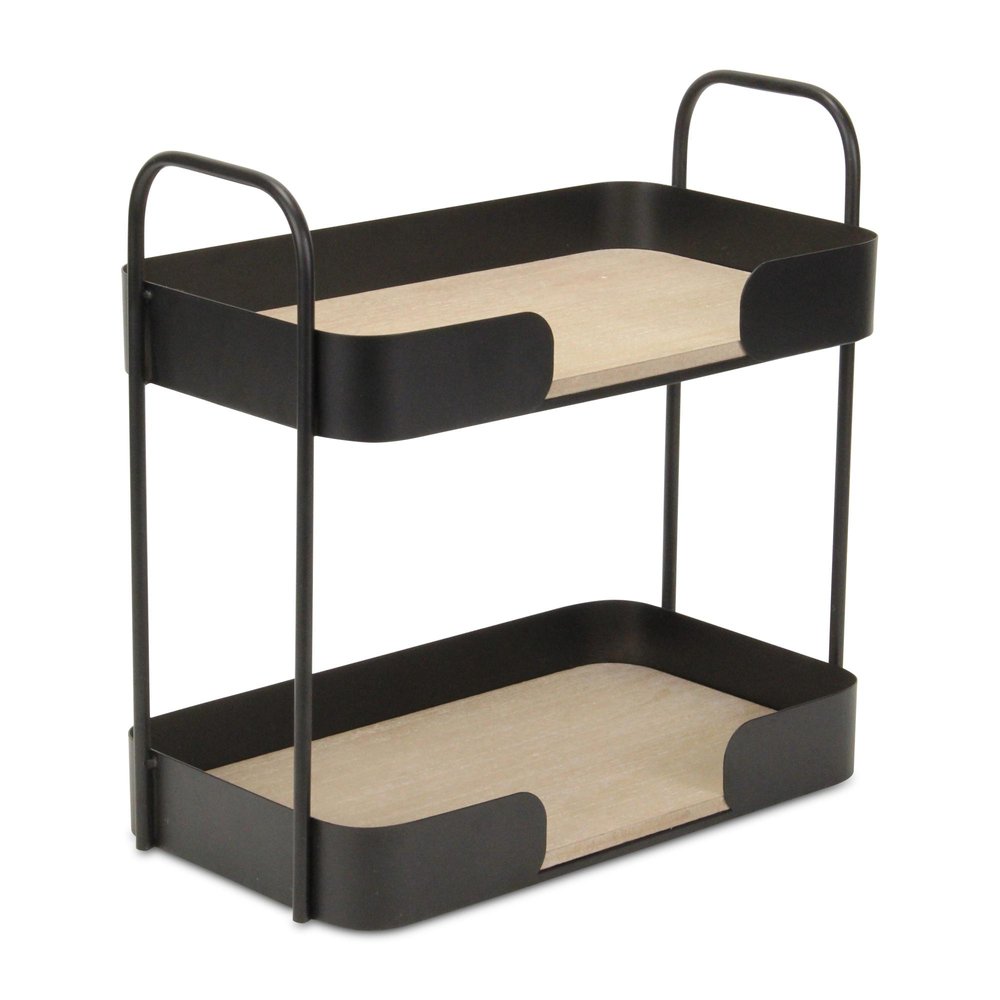 14" Brown Distressed Metal And Wood Two Tier Etagere Bookcase — view 5