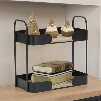 14" Brown Distressed Metal And Wood Two Tier Etagere Bookcase HomeRoots