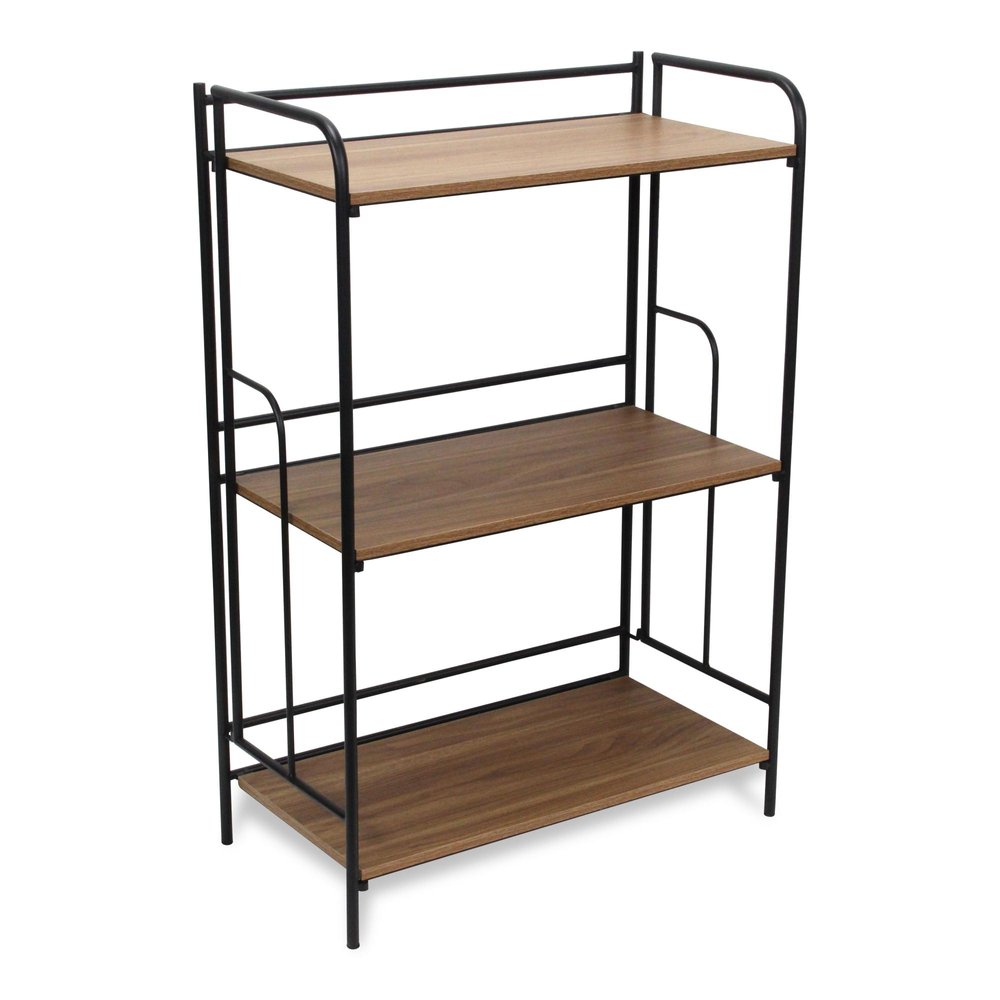 37" Brown Distressed Metal And Wood Three Tier Etagere Bookcase HomeRoots
