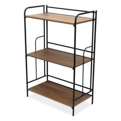 37" Brown Distressed Metal And Wood Three Tier Etagere Bookcase HomeRoots