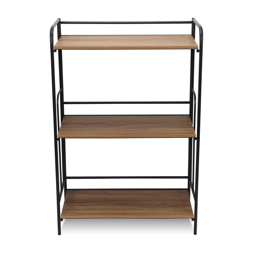 37" Brown Distressed Metal And Wood Three Tier Etagere Bookcase — view 4